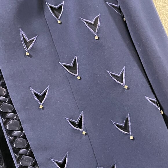 ELITE CHAMPAGNE Rare Find Vintage Blazer Embroider Cutouts Rhinestones, Navy -12 - Picture 7 of 11